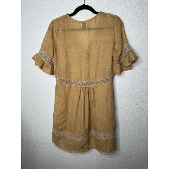 Princess Polly Boho Crochet Babydoll Dress Women Size 2 Darling Mustard Yellow R - Picture 10 of 11
